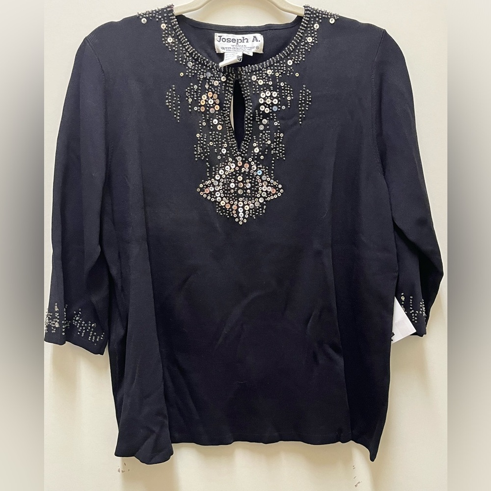 Joseph A black, beaded knit sweater, NWT, 1X
